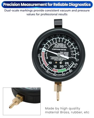 ATPEAM Vacuum and Fuel Pump Tester Gauge Kit, Fuel Pump Pressure Carburetor Intake Manifold Vacuum Test