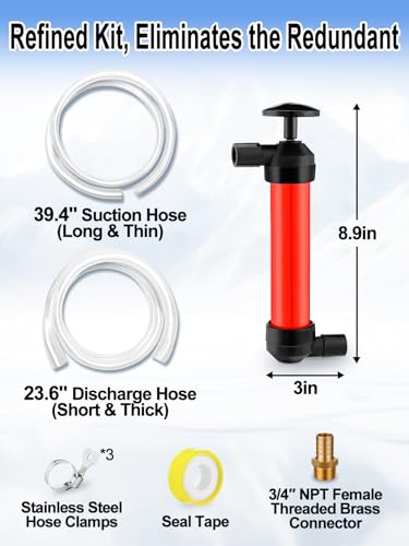MADHOLLY Hand Fuel Transfer Pump with Leakproof Clamps | for Gasoline/Oil/Diesel/Antifreeze, Versatile Manual Siphon, for Car/Lawn Mower/Motorcycle/RV, with 3/4" NPT Brass Connector