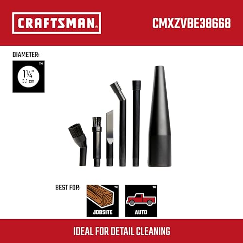 CRAFTSMAN CMXZVBE38668 1-1/4 in. 6-Piece Micro-Cleaning Vac Attachment Kit | Industrial-Grade Shop Vacuum Accessories for Intricate and Detail Cleaning, Fits 1-1/4 in. Hose Diameter - size: Micro-Cleaning Kit