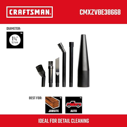 CRAFTSMAN CMXZVBE38668 1-1/4 in. 6-Piece Micro-Cleaning Vac Attachment Kit | Industrial-Grade Shop Vacuum Accessories for Intricate and Detail Cleaning, Fits 1-1/4 in. Hose Diameter - size: Micro-Cleaning Kit