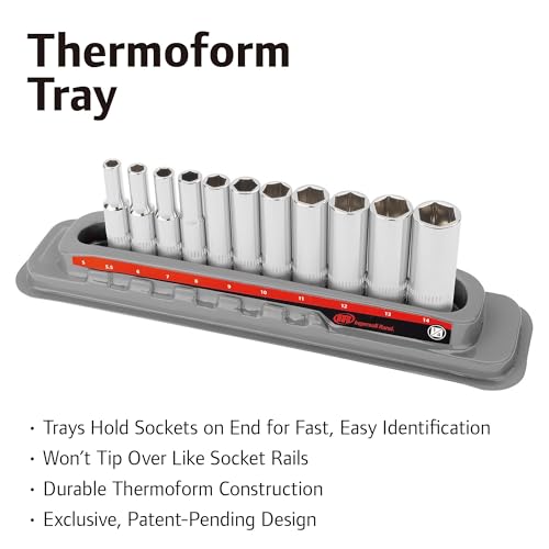 Ingersoll Rand 11 Piece 1/4-Inch Drive Metric Deep Socket Set, 6-Point, Size:5–14mm, Chrome Vanadium Steel, Mirror-Polish Finish, with Thermoform Organizer Tray – 752045X - size: 1/4 in. Drive Deep Socket Set, style: Metric
