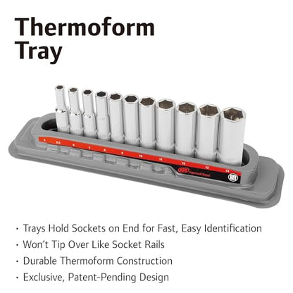 Ingersoll Rand 11 Piece 1/4-Inch Drive Metric Deep Socket Set, 6-Point, Size:5–14mm, Chrome Vanadium Steel, Mirror-Polish Finish, with Thermoform Organizer Tray – 752045X - size: 1/4 in. Drive Deep Socket Set, style: Metric