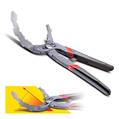 Powerbuilt Self-Adjust Oil Filter Pliers 30 Degree Angle Jaws, 2-1/4 to 4-3/4 inch, Auto Specialty Tools, Service Tools, Grease and Lubrication Oil Filter Wrench - 942099 - style: 30 Degree Self-Adjusting