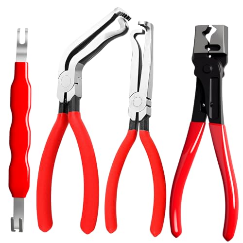 4 Piece Electrical Connector Disconnect Tool Set for cars, trucks, ATVs | Straight, 60° Angled Pliers, Double-Ended Separator Tool, Clic-R Clamp Pliers for Automotive Wiring Harness, Sensor Removal