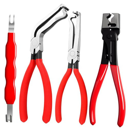 4 Piece Electrical Connector Disconnect Tool Set for cars, trucks, ATVs | Straight, 60° Angled Pliers, Double-Ended Separator Tool, Clic-R Clamp Pliers for Automotive Wiring Harness, Sensor Removal