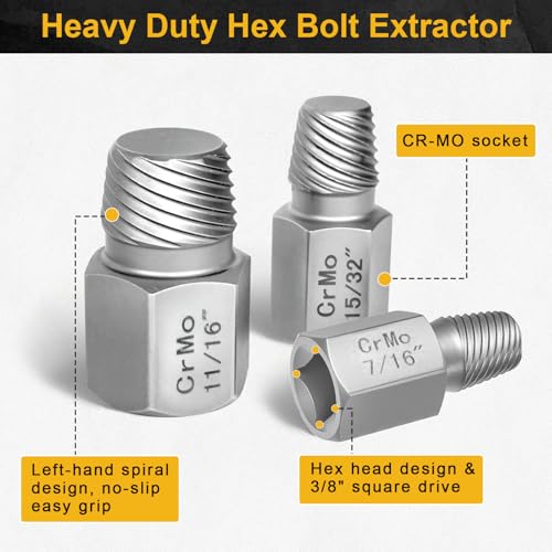 27PCS Upgraded Screw Extractor Set, Premium Cr-Mo Steel EZ Out | Hex Head Bolt Extractor Kit, Heavy Duty Multi-Spline Design for Removing Stripped, Rounded, Broken Screws & Studs