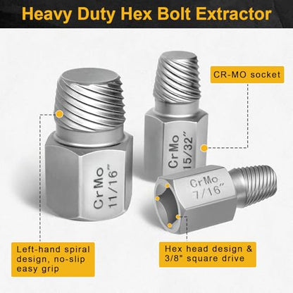 27PCS Upgraded Screw Extractor Set, Premium Cr-Mo Steel EZ Out | Hex Head Bolt Extractor Kit, Heavy Duty Multi-Spline Design for Removing Stripped, Rounded, Broken Screws & Studs