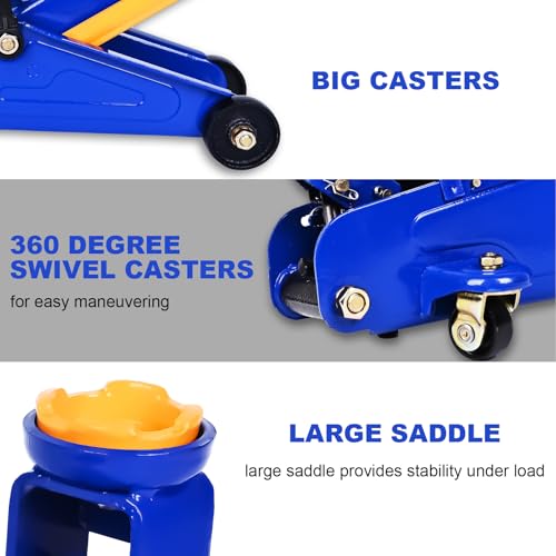 PONO Heavy Duty Low Profile Floor Jack - 2 Ton (4000 LBS) Capacity, 5.31''-13.2'' Single Pump Quick Lift Hydraulic Car Jack with Detachable Handle and Safety Valve for Low Cars Garage DIY Tire Change