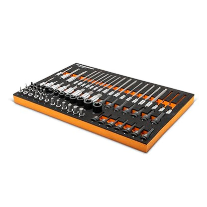GEARWRENCH 74 Piece 1/4”, 3/8”, 1/2” Drive Metric Bit Socket Set in Foam Storage Tray - GWMSBSKCBMM