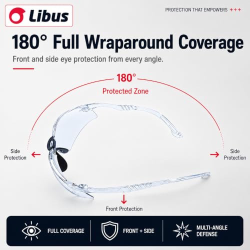 LIBUS Safety Glasses, Clear Anti-fog & Scratch, ANSI Z87.1, UV Protection, Front/Side Spark & Dust Shield, Polycarbonate Lens - size: Pack of 10
