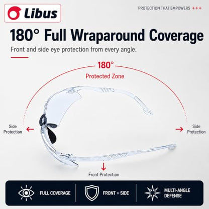 LIBUS Safety Glasses, Clear Anti-fog & Scratch, ANSI Z87.1, UV Protection, Front/Side Spark & Dust Shield, Polycarbonate Lens - size: Pack of 10