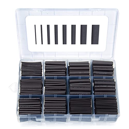 650 PCS Heat Shrink Tubing Kit, UL Approved Heat Shrink Tube Wire Wrap, 2:1 Ratio Electrical Cable Sleeve Assortment with Storage Case for Long Lasting Insulation Protection (8 Sizes, Black) - size: Ratio 2:1