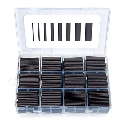 650 PCS Heat Shrink Tubing Kit, UL Approved Heat Shrink Tube Wire Wrap, 2:1 Ratio Electrical Cable Sleeve Assortment with Storage Case for Long Lasting Insulation Protection (8 Sizes, Black) - size: Ratio 2:1