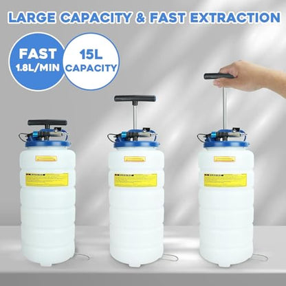 Pneumatic/Manual 15L Oil Extractor Oil Changer | Vacuum Fluid Petrol Fuel Extractor, Automotive Oil Extractor Pump, Manual Fluid Extractor Pump Tank Remover