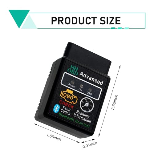 Car Bluetooth OBD2 Diagnostic Tool, Plug and Play Real-time Code Reader, Reset and Clear Engine Light Scanner with Exclusive App, Universal Mini Monitor Device for Most Phone Systems (Black)