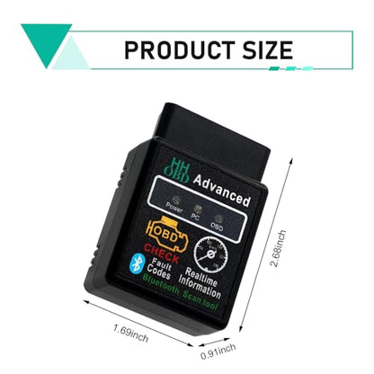 Car Bluetooth OBD2 Diagnostic Tool, Plug and Play Real-time Code Reader, Reset and Clear Engine Light Scanner with Exclusive App, Universal Mini Monitor Device for Most Phone Systems (Black)