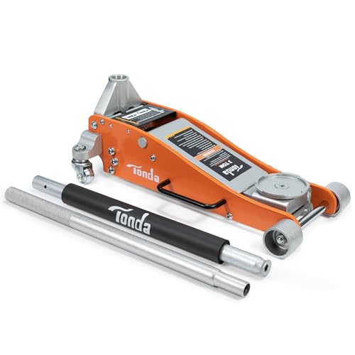 TONDA Floor Jack, 3 Ton Aluminum and Steel Low Profile Hydraulic Car Jack with Dual Pump System, Rapid Lift, Orange - color: 3T Orange