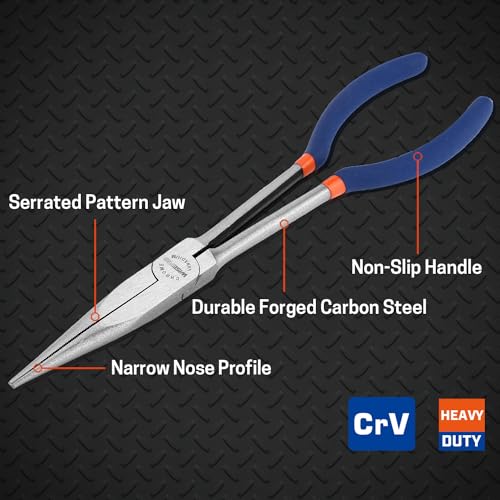 11'' Extra Long Needle Nose Pliers for Narrow and Limited Spaces | Straight Angled Nose, Long Reach Design, CRV Steel, Comfortable Grip, for Mechanics, Electricians, DIYers and Homeowners - style: 11'' Straight