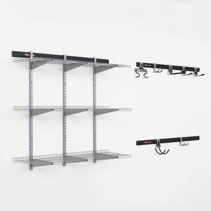 Rubbermaid 25-Piece Fasttrack Garage Storage System Kit for Garage Organization - size: 3 Rails, 7 Hooks, 3 Shelves