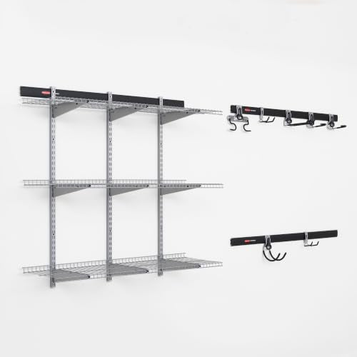 Rubbermaid 25-Piece Fasttrack Garage Storage System Kit for Garage Organization - size: 3 Rails, 7 Hooks, 3 Shelves