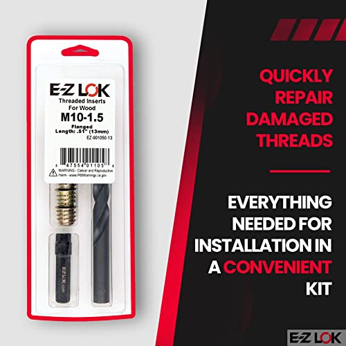 E-Z LOK-901050 Hex Threaded Insert Installation Kit for Soft Wood - Flanged - M10-1.5 x 13mm - size: M10-1.5 x 13mm, style: Flanged