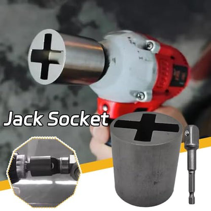Universal Jack Socket Adapter for Hand Drill, 2025 Upgraded Scissor Jack Drill Adapter with Rust-Resistant Steel and 1/2" Socket Bit