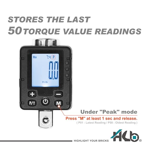 HB 3-Piece Digital Torque Adapter Set AAM002-U, 1/2" Drive 7.4–147.6 Ft-lb (10–200Nm), ±2% Accuracy, Peak/Trace Modes, 5 Units, Memory, LED & Buzzer Alerts, Chrome Vanadium Steel, Made in Taiwan - size: Digital Torque Adapter Set