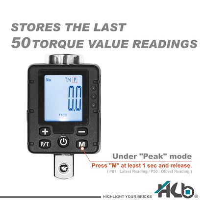 HB 3-Piece Digital Torque Adapter Set AAM002-U, 1/2" Drive 7.4–147.6 Ft-lb (10–200Nm), ±2% Accuracy, Peak/Trace Modes, 5 Units, Memory, LED & Buzzer Alerts, Chrome Vanadium Steel, Made in Taiwan - size: Digital Torque Adapter Set