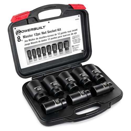Powerbuilt 8 Piece 1/2-in. Drive Impact Rated Metric Axle Nut Socket Set 12 Point, 29mm-39mm, Heavy Duty Storage Case - 647752 - style: Axle Nut