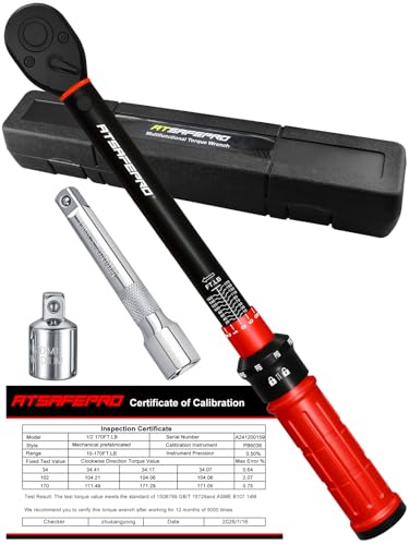 ATsafepro 1/2 Inch Drive Click Torque Wrench, 10-170 ft.lb/13.60-230.5Nm, ±3% High Precision, Dual-Direction Adjustable 72 Tooth Click Torque Wrench 1/2 Drive for Motorcycle, Car Lug Nut Maintenance - style: 1/2" 10~170 FT.LB Torque Wrench