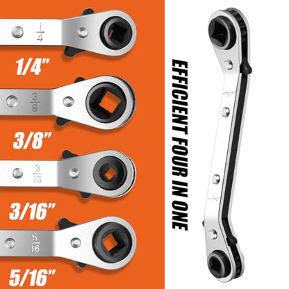 HVAC Service Wrench Set, Air Conditioner Valve Ratchet Wrench | HVAC tools: 3/16" to 3/8" and 5/16" x 1/4" service wrenches with 2 hex bit adapters for AC and refrigeration equipment repair - style: 1 Wrench + 2 Hexagon Bit