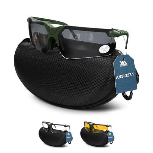 xaegistac Shooting Glasses with Case-Safety Glasses Anti Fog | Z87.1 Certificated Impact Resistance Safety Glasses for Hunting Shooting Sports - color: Black Lens-green Frame