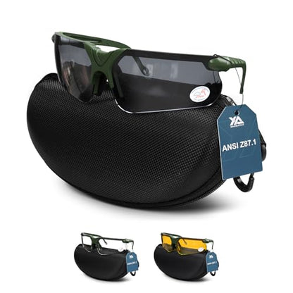 xaegistac Shooting Glasses with Case-Safety Glasses Anti Fog | Z87.1 Certificated Impact Resistance Safety Glasses for Hunting Shooting Sports - color: Black Lens-green Frame