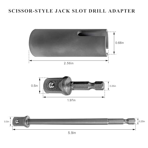KVAEY Scissor Jack Slotted Drill Adapter, Stainless Steel Leveling Scissor Jacks T-Slot Drill Attachment, Slotted Drills Kit with 2 Adapter Bits for Pop-up Camper C-Jack Stabilizing Jack