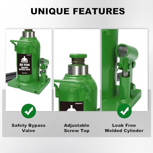 Jack Boss Bottle Jack 20 Ton (40,000 LBs) Hydraulic Car Jack, Fit for Auto Truck Repair and House Lift, Green - color: Green, size: 20 TON