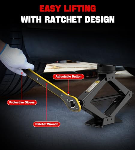 Scissor Jack for Car, 2.5 Ton Car Jack Kit for Tesla Model 3/Y/S/X, 2 in 1 Universal Tire Changing Kit with 2 Jack Pads & 2 Wrenches for Sedan, SUV, MPV