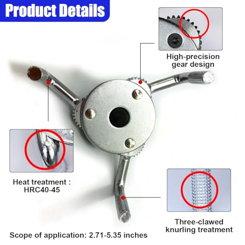 Universal Adjustable Oil Filter Wrench from 2.7" to 5.4", 3 Jaws Oil Filter Removal Tool, Heavy Duty Car Filters Wrench Set Set for Cars, Trucks, Tractor