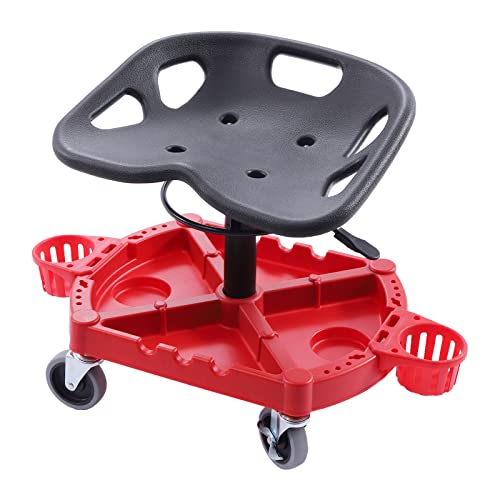 Shop Stool, 330 LBS Rolling Garage Stool, 19.6” to 25” Adjustable Height Mobile Rolling Gear Seat, Organized Tool Tray Garage Pneumatic Stool Mechanic Seat, 4" Casters with Two Brakes (B-9017)