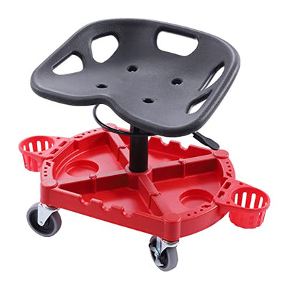 Shop Stool, 330 LBS Rolling Garage Stool, 19.6” to 25” Adjustable Height Mobile Rolling Gear Seat, Organized Tool Tray Garage Pneumatic Stool Mechanic Seat, 4" Casters with Two Brakes (B-9017)