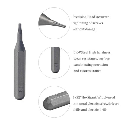 10Pcs Torx Head Screwdriver Bit Set, S2 Steel Magnetic Star Bits, 5/32" Hex Shank, Tamper Resistant, Impact Grade for Drill, Power Driver, Electronics, Home & Automotive Repair(T3) - size: T3