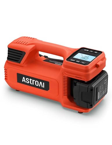 AstroAI TC4 Portable Air Compressor Tire Inflator, 470W 18V Cordless Air Pump for Truck Tires with 4000mAh Battery, 150PSI Heavy Duty Air Compressor with Digital Display for Car, RVs, SUV Red - color: Red