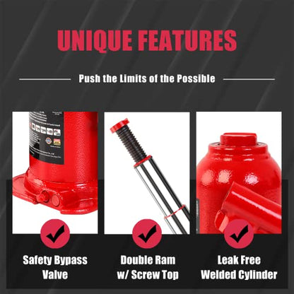 Big RED 10 Ton (20,000 LBs) Torin Double Ram Welded Hydraulic Car Bottle Jack for Auto Repair and House Lift, Red, ATH81002XR - size: 10 Ton (20,000 LBs), style: Double Ram