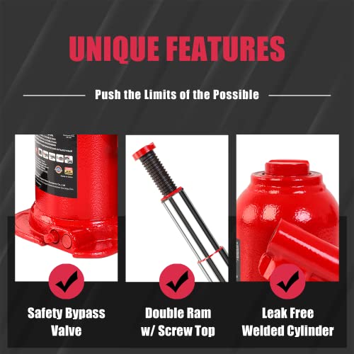 Big RED 4 Ton (8,000 LBs) Torin Double Ram Welded Bottle Jack for Car Auto Repair and House Lift, ATH80402XR - size: 4 Ton (8,000 LBs), style: Double Ram