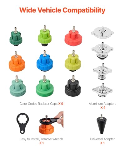 VEVOR Coolant Pressure Tester Kit, 22Pcs Radiator Vacuum Refill Kit with 4 Adapters, Universal Fit, Automotive Cooling System Pressure Tester Kit, with Pressure Pump & Aluminum Alloy Purge Filler - size: 22Pcs