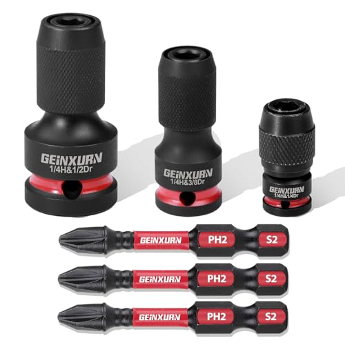 Geinxurn 3PCS Impact Screwdriver Bit Holders Include 1/2-inch, 3/8-inch and 1/4-inch Square Drive to 1/4-Inch Quick Release Hex Socket Adapter with 3PCS -2”Impact PH2 Screwdriver Bit - size: Mixes-2