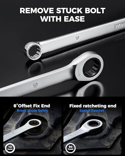 toolant 8pcs Ratcheting Wrench Set, Offset Head Double Box-End Ratcheting Wrench Set, 5/16-3/4" SAE Set, 90-Tooth and 4° Swing, with Storage Tray - size: 8pcs 5/16-3/4"