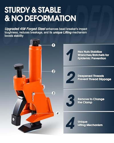Manual Tire Bead Breaker, 38"-42" Tires Changer Tool with Rubber Pad, Protect Aluminum Alloy Hubs, Easy-Operated Tire Repair Tool for Car, Truck, Tractor, Mower ATV RV Orange