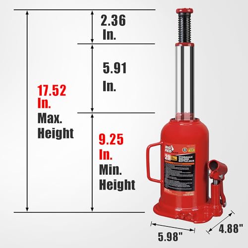 BIG RED 20 Ton (40,000 LBs) Torin Welded Hydraulic Car Bottle Jack for Auto Repair and House Lift, Red, TAM92003B - size: 20 Ton（40,000 lbs）, style: 20 Ton（40,000 lbs）Standard