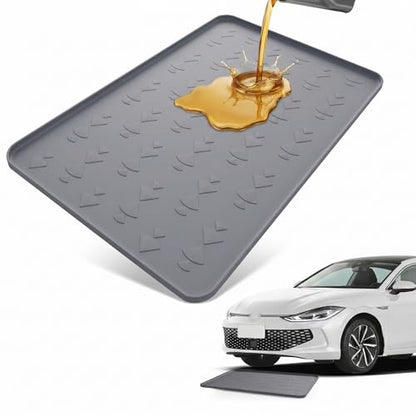 Oil Drip Pan 34" x 22" Gray Silicone, Oil Drip Pan for Under Car, Heavy Duty Oil Spill Mat with 0.7" Raised Edge, Leak Containment Drip Tray, Waterproof Garage Floor Protector - color: GRAY