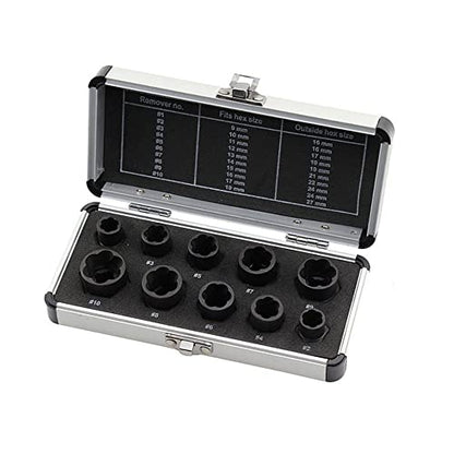 10 Pcs Impact Bolt & Nut Remover Set, Bolt Screw Extractor Set, Nut Remover Tool with Aluminium Storage Case for Removing Damaged Frozen Rusted Rounded-Off Bolts Nuts - color: Long Socket